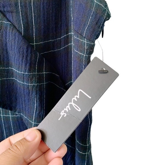 NWT Lulus Candid Moments Navy Blue Plaid Ruffled Midi Dress Size M Women - Picture 5 of 14